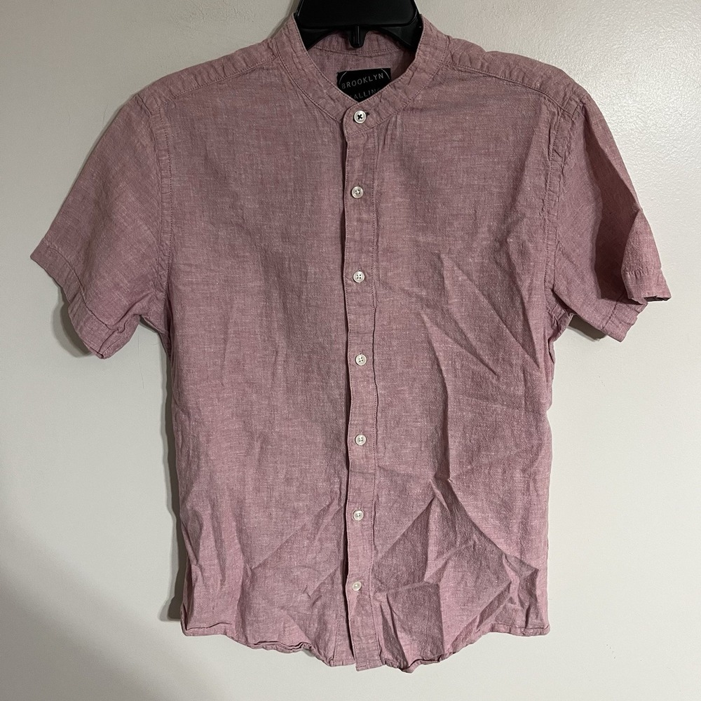 Brooklyn Calling NYC‎ Short Sleeve Linen Blend Button Down Size Small Pink
